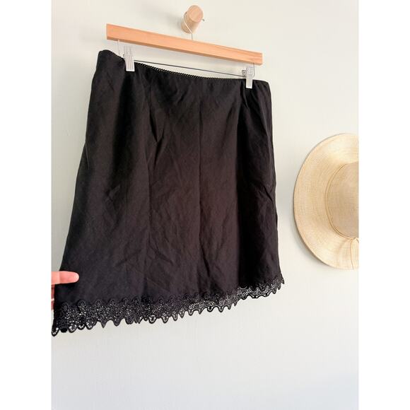 J.Crew | NWT Gwen lace-trim slip skirt in linen in Black | Sz L - Picture 8 of 9
